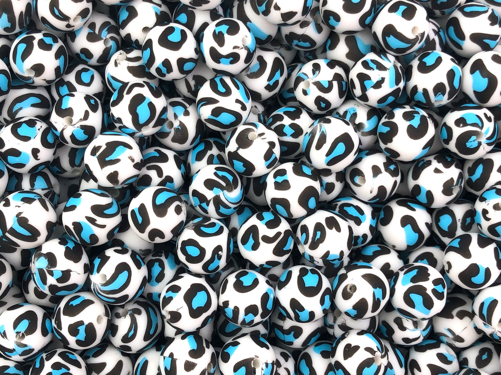 Blue Leopard Print Silicone Beads--15mm