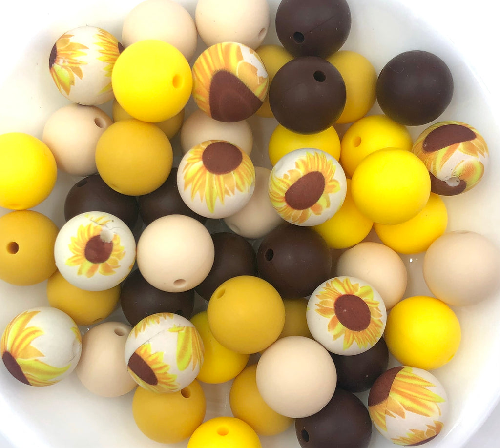 Sunflower Silicone Bead Mix--Beige, Brown, Sunflower, Yellow