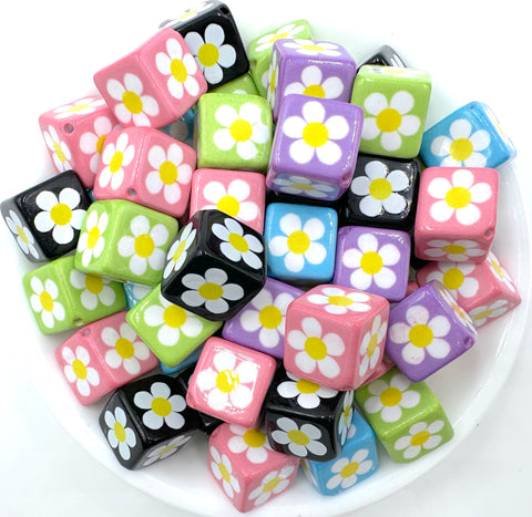 20mm Square Daisy Chunky Beads