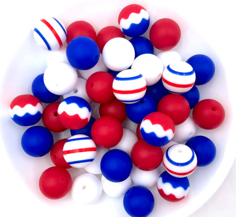 Red, White & Blue Striped Silicone Bead Mix