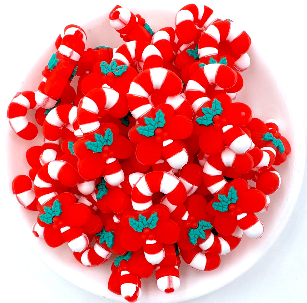 Candy Cane 3D Christmas Silicone Focal Beads