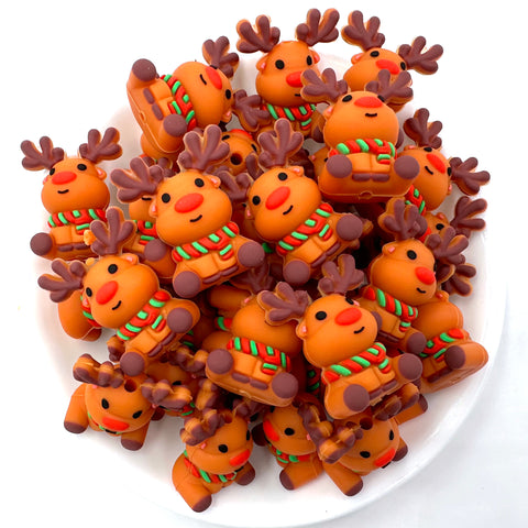 Reindeer 3D Christmas Silicone Focal Beads