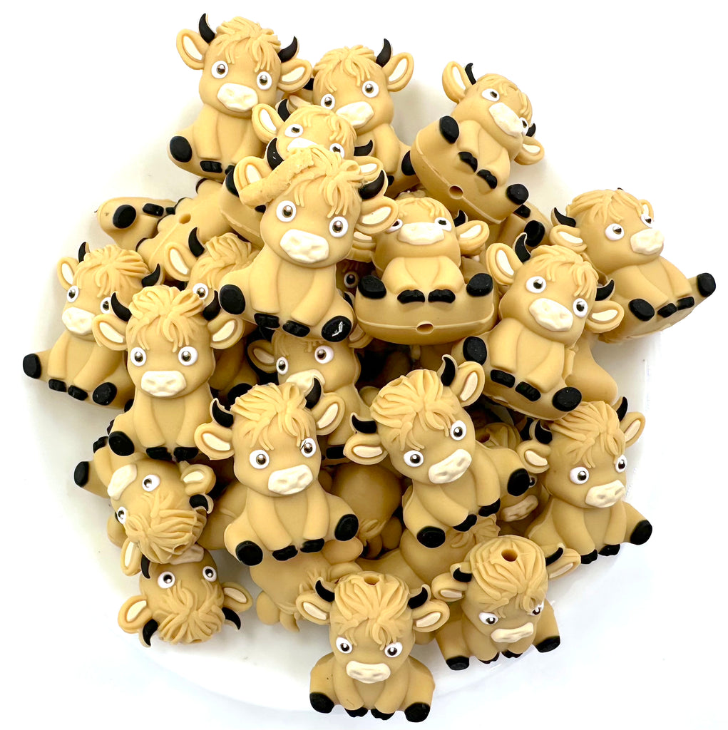 Highland Cow 3D Silicone Focal Beads--Light Brown