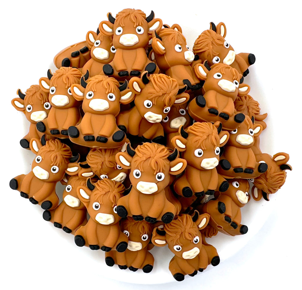 Highland Cow 3D Silicone Focal Beads--Dark Brown