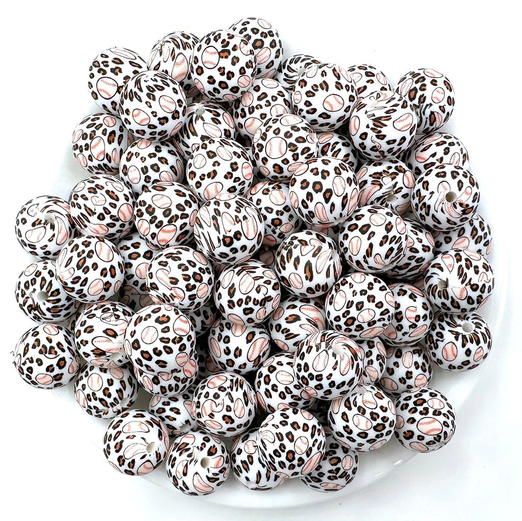 Leopard Baseball Print Silicone Beads--15mm