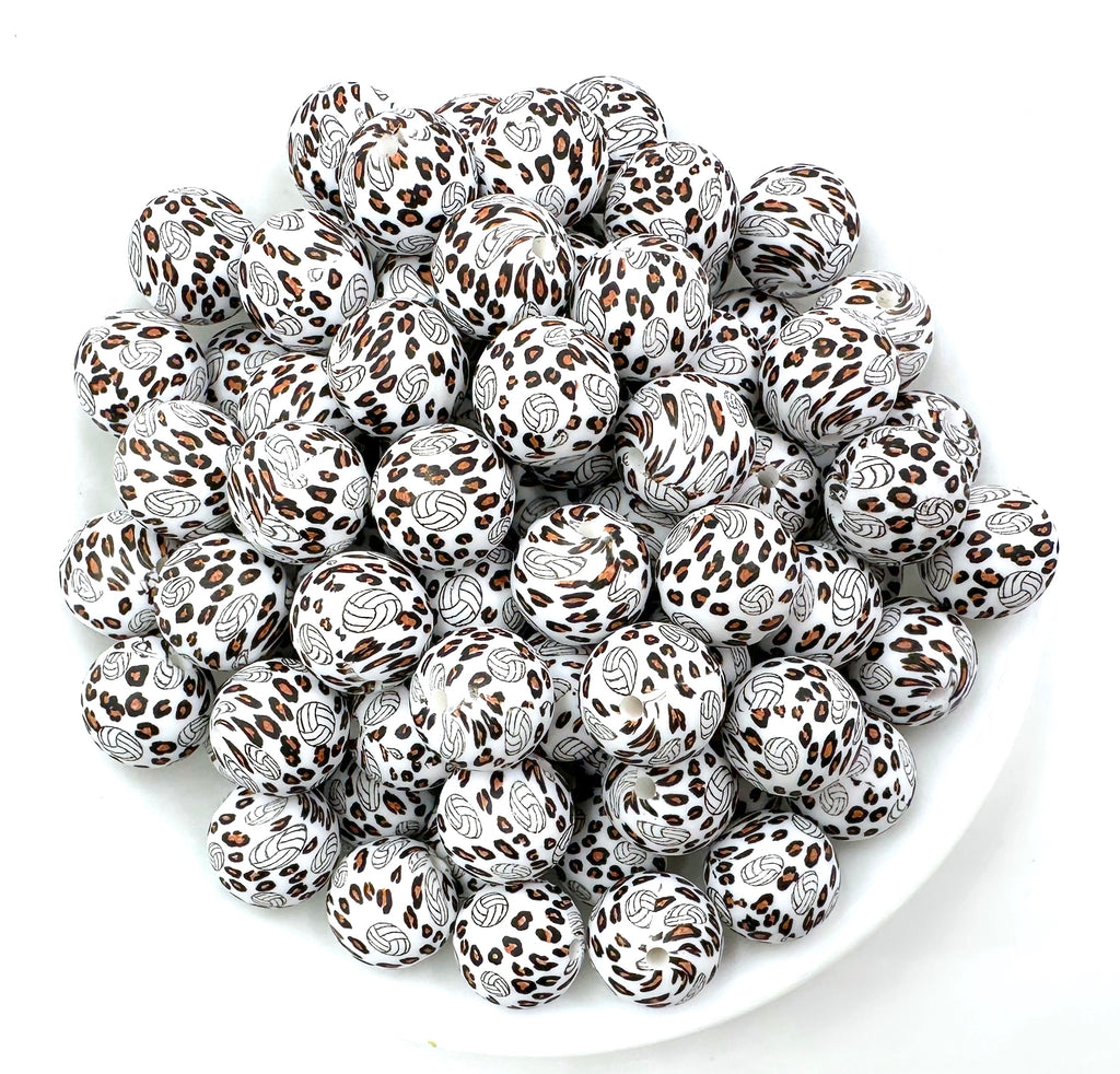 Leopard Volleyball Print Silicone Beads--15mm