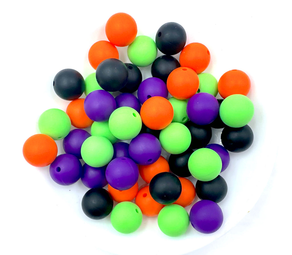 Orange, Green, Purple and Black Halloween Silicone Bead Mix