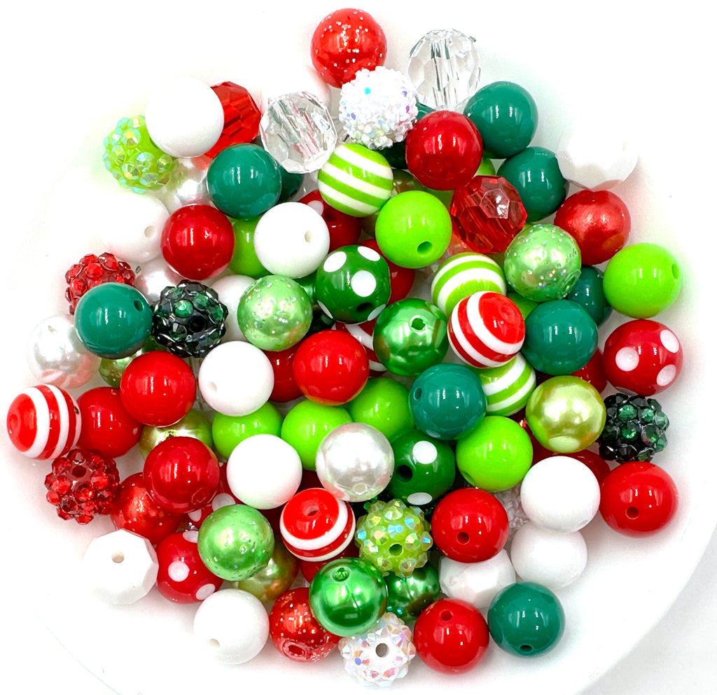 Red, Green, & White 12mm Acrylic Bead Mix