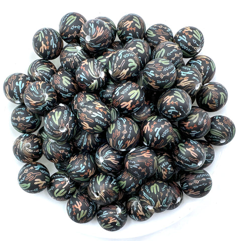 Black Cactus Print Silicone Beads--15mm