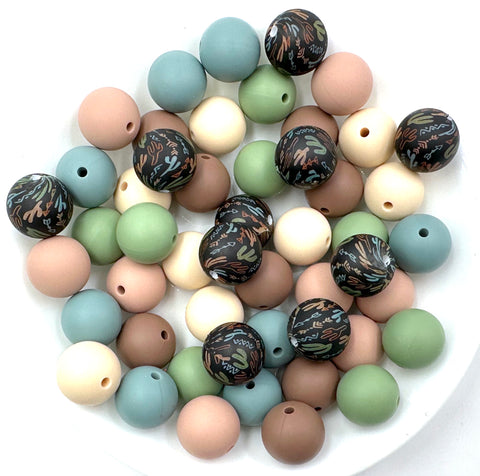 Black Cactus Western Silicone Bead Mix--Beige, Green Tea, Victorian Rose, Beach Blue, Coffee