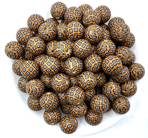 Brown & Black Western Print Silicone Beads--15mm