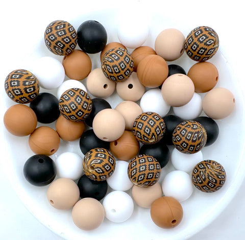 Brown & Black Western Silicone Bead Mix--White, Hazelnut, Oatmeal, Black