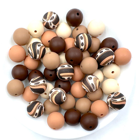 Coffee Silicone Bead Mix--Beige, Caramel, Coral Spice, Brown