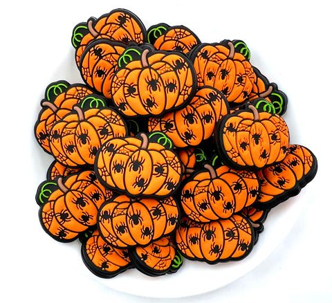 Orange Pumpkin with Spiders Silicone Focal Beads