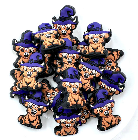 Highland Cow & Witch Hat Silicone Focal Beads--Purple