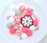 Pink Daisy Flower Silicone Focal Bead Mix