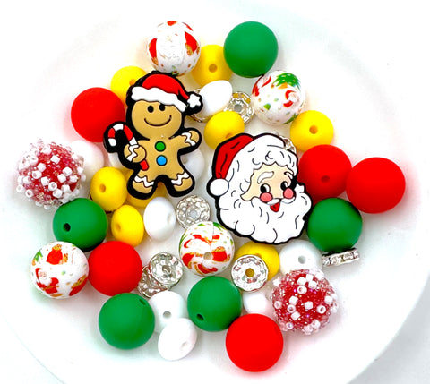 Santa & Gingerbread Christmas Silicone Focal Bead Mix