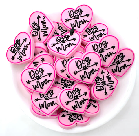 Dog Mom Heart Silicone Beads--Light Pink