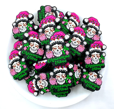 Christmas Vibes Skull Silicone Focal Beads