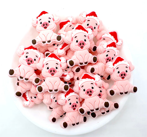 Christmas Pig Silicone Focal Beads