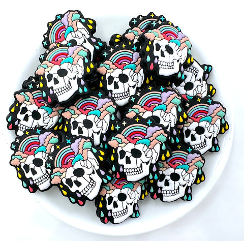 Rainbow Skull Silicone Focal Beads