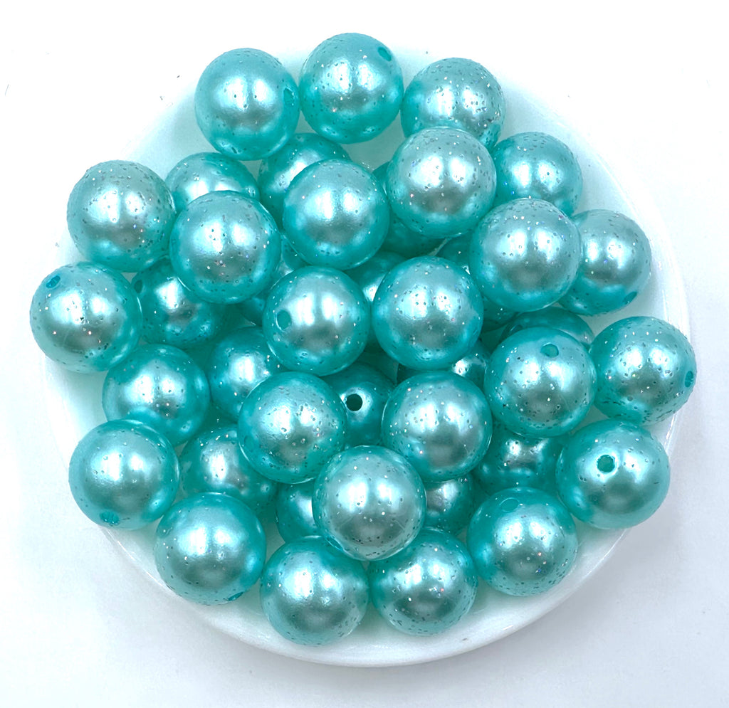 20mm Aqua Blue Glitter Pearl Chunky Beads