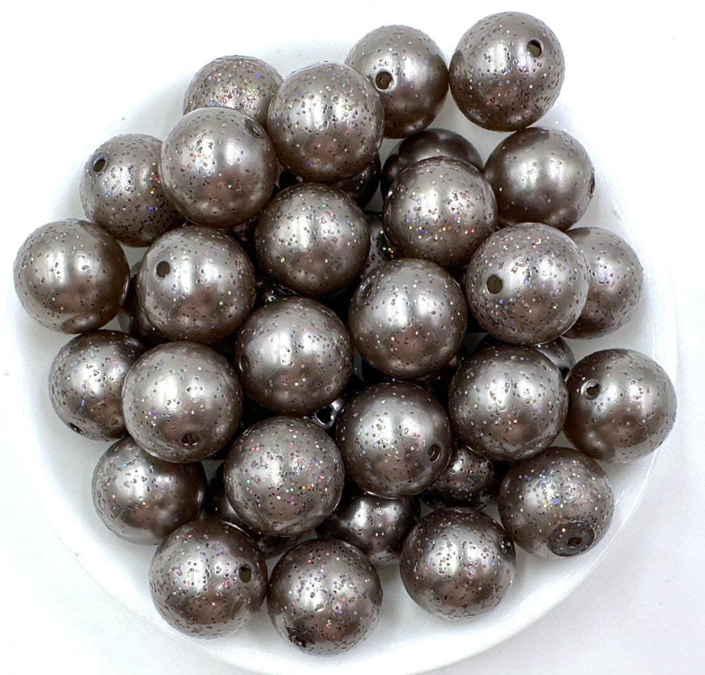 20mm Dark Silver Glitter Pearl Chunky Beads