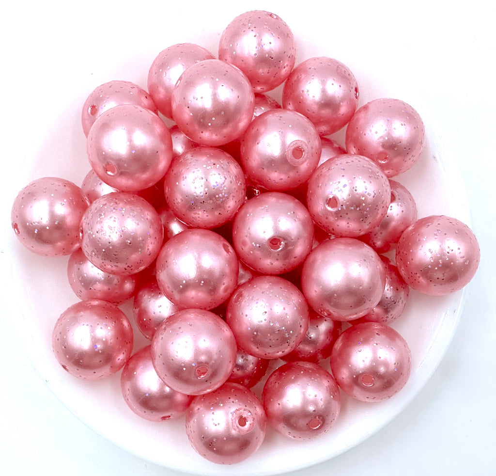 20mm Pink Glitter Pearl Chunky Beads