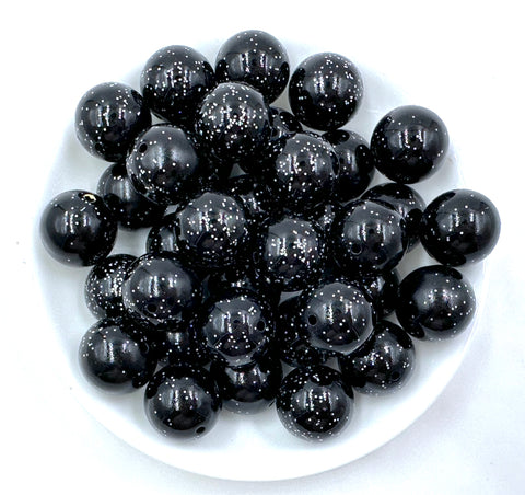 20mm Black Glitter Pearl Chunky Beads