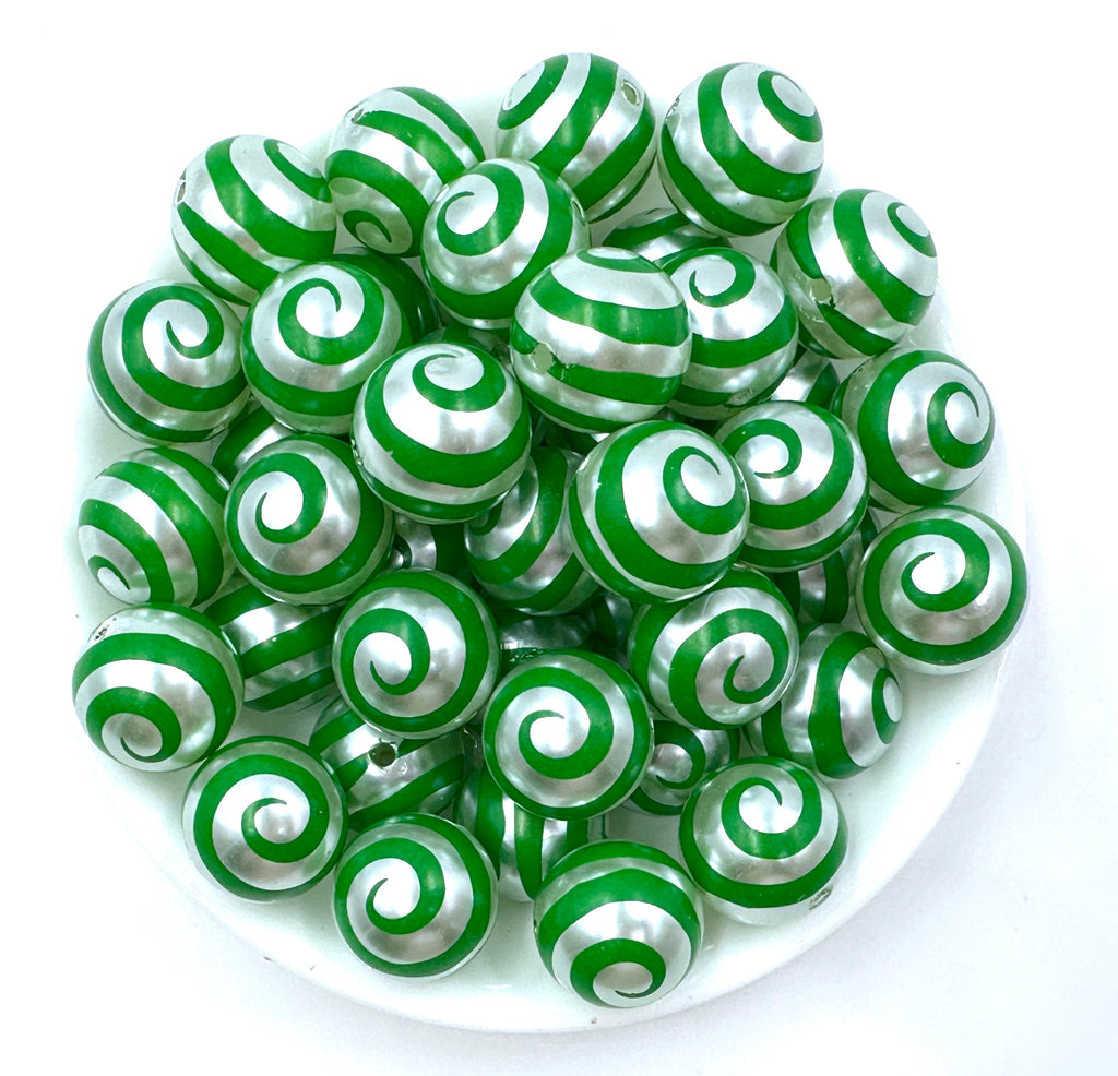 20mm Green Swirl Chunky Beads