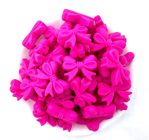 Hot Pink Bow Silicone Focal Beads