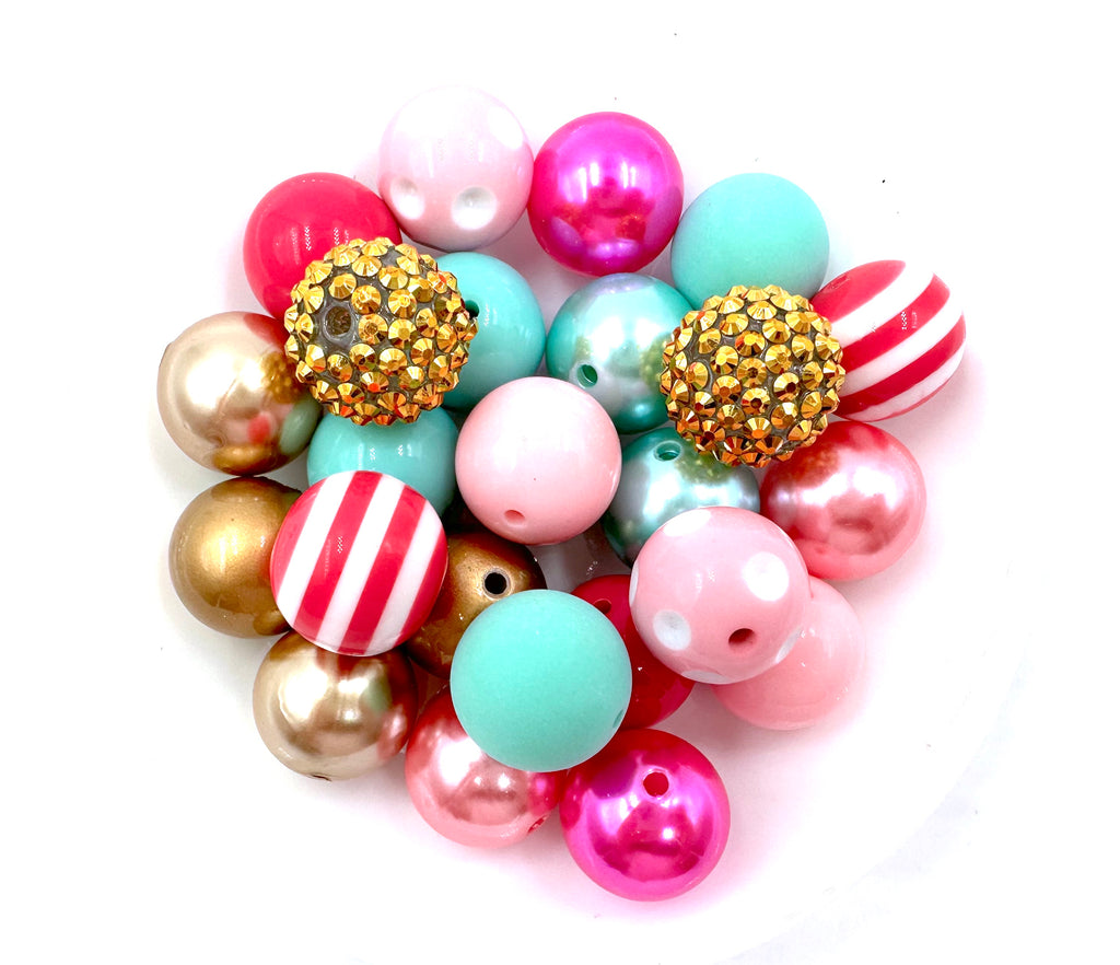 20mm Shades of Pink, Mint & Gold Chunky Bead Mix