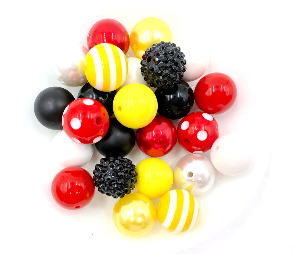 20mm Red, Yellow, White and Black Chunky Bead Mix