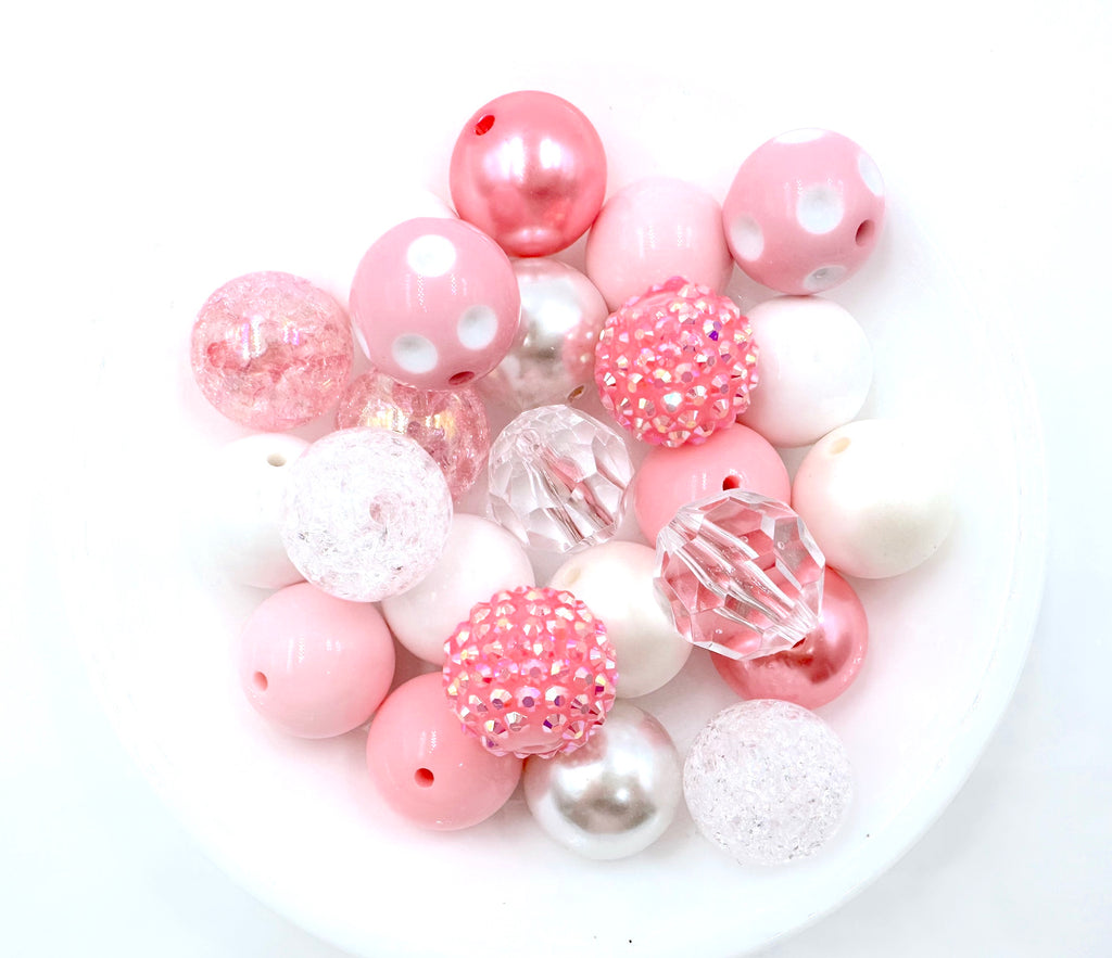 20mm Light Pink & White Chunky Bead Mix