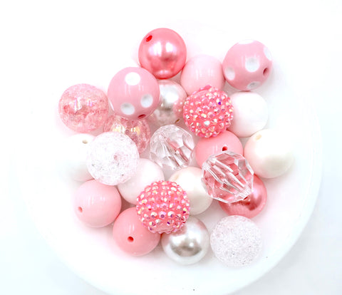 20mm Light Pink & White Chunky Bead Mix