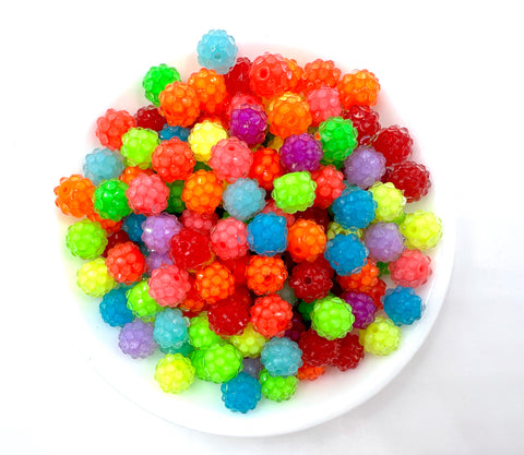 12mm Mixed Color Clear Neon Rhinestone Acrylic Beads