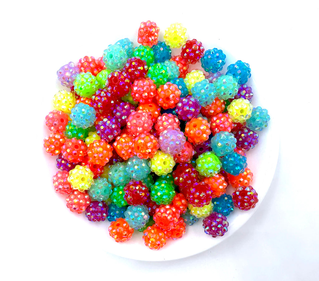 12mm Mixed Color AB Neon Rhinestone Acrylic Beads