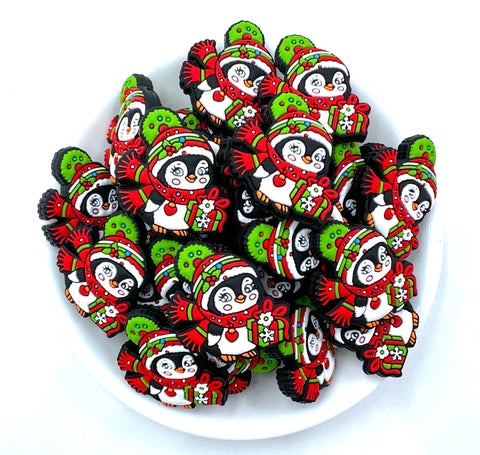 Christmas Penguin & Present Silicone Focal Beads