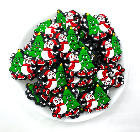 Snowman & Christmas Tree Silicone Focal Beads--Red