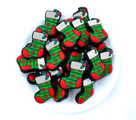 Christmas Stocking Silicone Focal Bead--Red