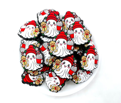 Ghost with Gingerbread Christmas Silicone Focal Bead