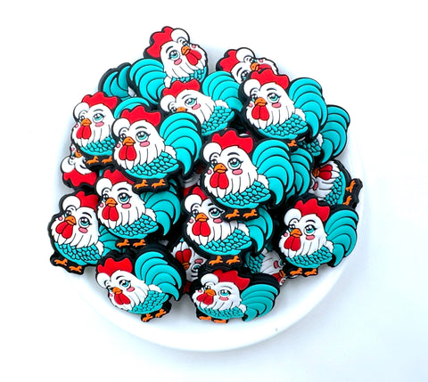 Turquoise Chicken Silicone Focal Beads