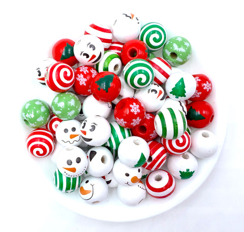 16mm Christmas Wood Round Beads