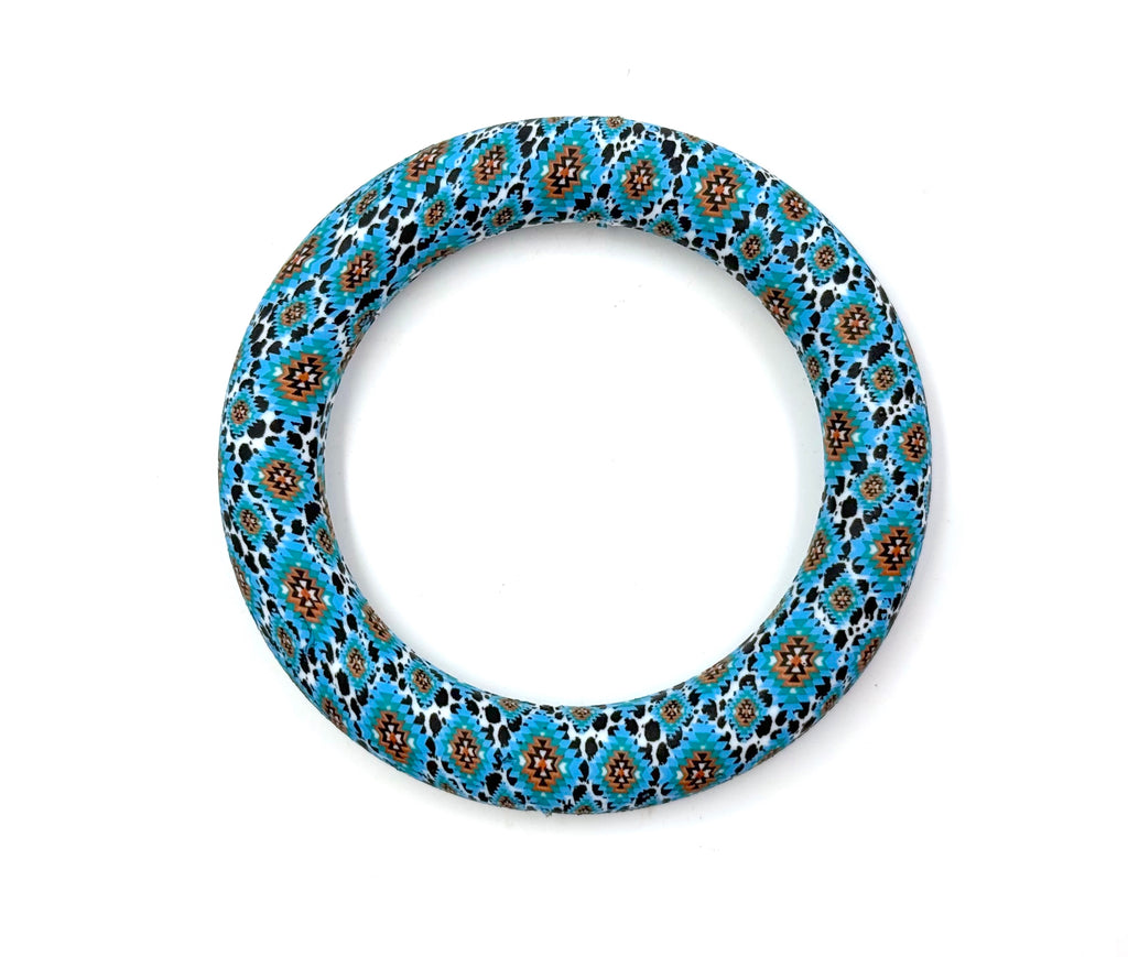 65mm Blue Aztec Cow Print Silicone Ring With Holes