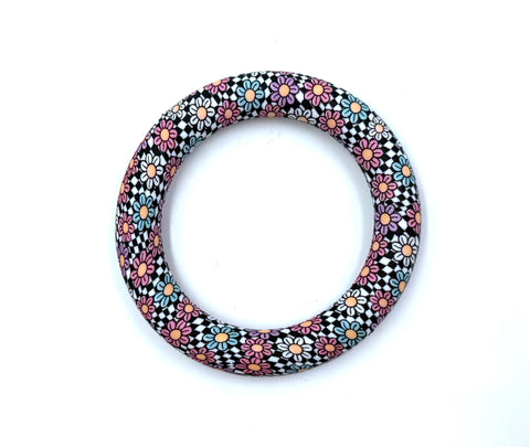 65mm Daisy & Checkered Print Silicone Ring With Holes