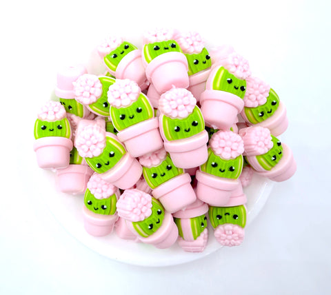 Pink Cactus 3D Silicone Focal Beads