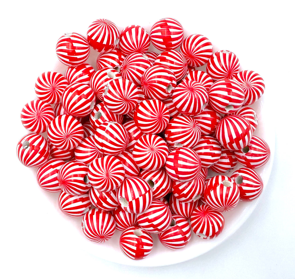 16mm Red Peppermint Swirl Wood Round Beads