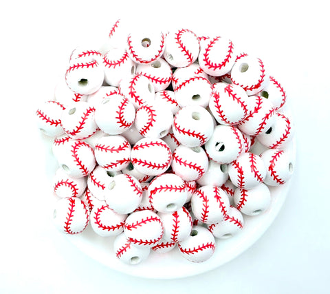 16mm Baseball Wood Round Beads