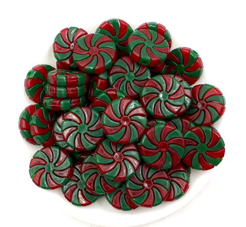 24mm Peppermint Candy Coin Chunky Beads--Red & Green