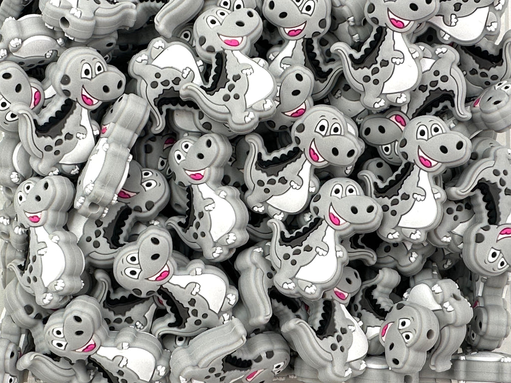 Dinosaur Silicone Focal Beads--Gray